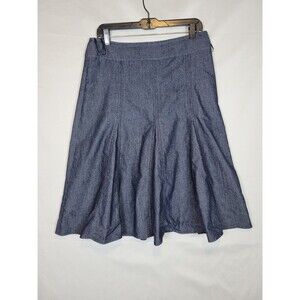 Sandro Paris Denim A-Line Fit & Flare Midi Skirt Dark Blue Chambray Womens 8